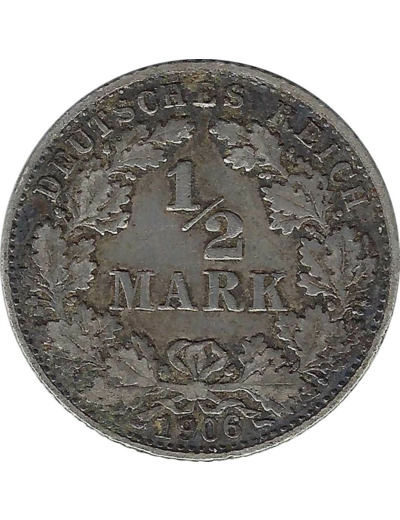 ALLEMAGNE 1/2 MARK 1906 D TTB