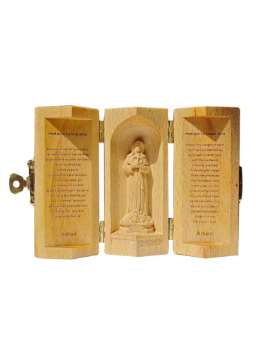 Triptyque en bois massif (Hêtre) - Ht 8cm - Sainte Rita