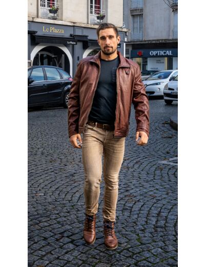 Blouson homme cuir marine ou marron DON52318