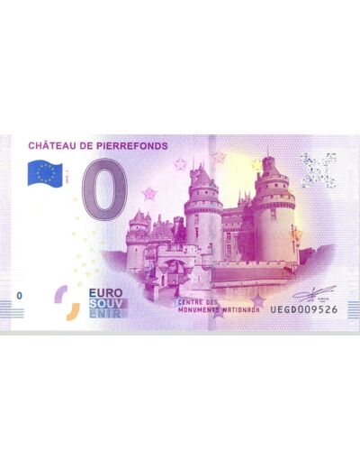 60 PIERREFONDS  2019-1 CHATEAU DE PIERREFONDS BILLET SOUVENIR 0 EURO NEUF