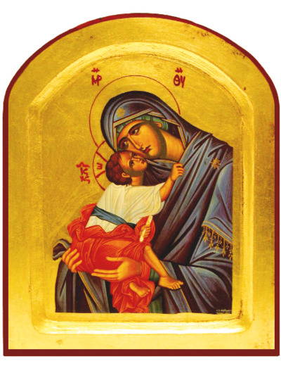 Icône dorée incurvée arrondie 14*18cm - VIERGE DE TENDRESSE BLEU