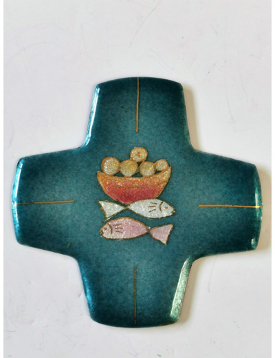 Hosties et poissons turquoise 9,7X9,7cm - EMAUX DU LIBAN