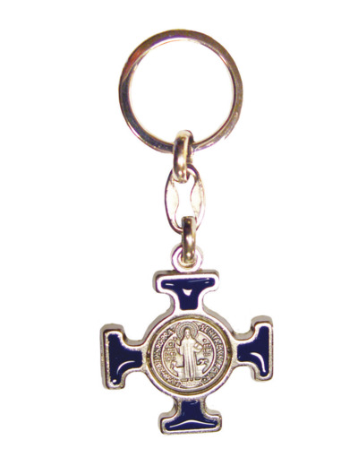 Porte-Clefs Saint Benoît en Métal Argenté avec Email-BLEU
