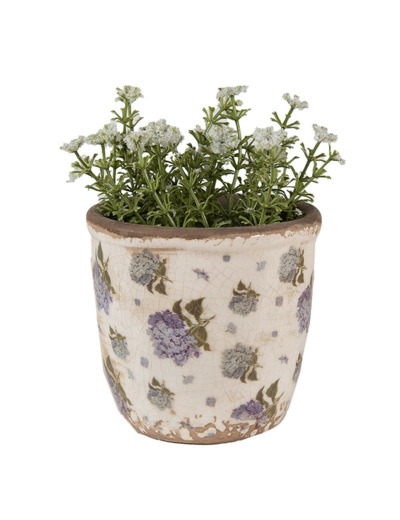 Pot de fleurs intérieur céramique beige bleu 11x11x10cm