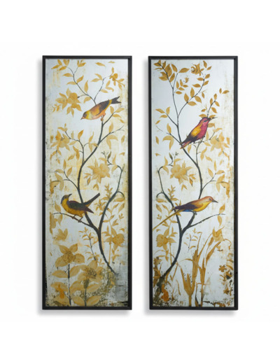 Ensemble 2 Miroirs Décoratifs Oiseaux Nature en Verre 44x4x120cm