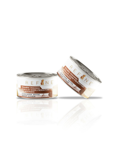 Refine Double mousse, Filet de poulet avec foie de boeuf pour chat adulte - 85G