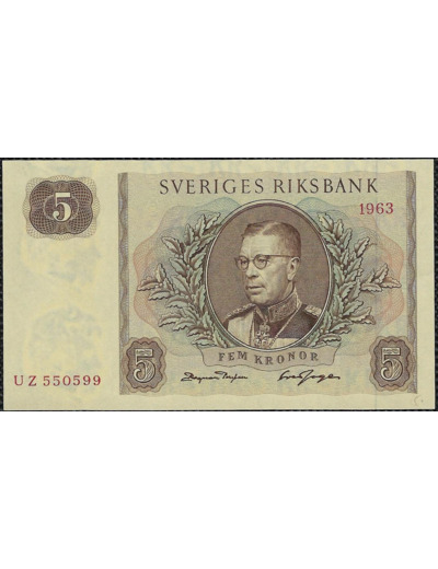 SUEDE 5 KRONOR 1963 Série UZ NEUF (W50b)