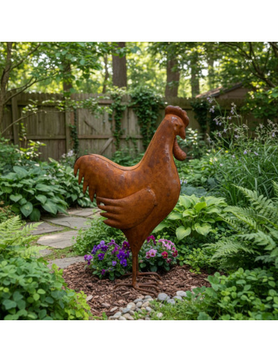 Statuette coq fer rouille 14x7x21cm