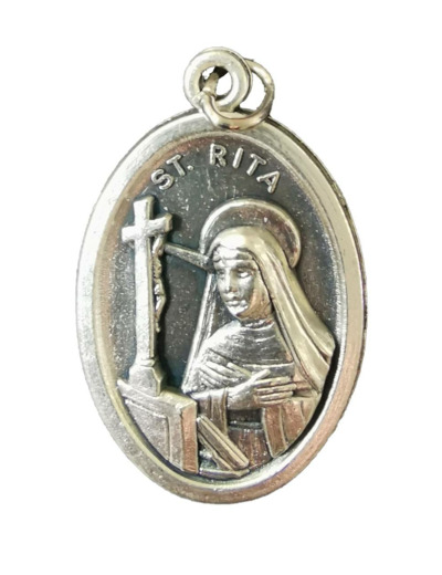 Médaille 22mm Ovale en métal argenté - STE RITA