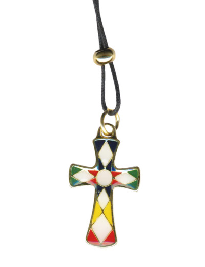 Croix  37mm en Métal Doré avec Résine Multicolore + Lacet