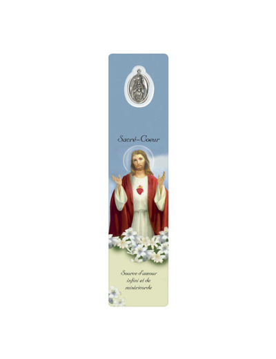 Signet plastifié avec médaille- SACRE COEUR - Espagnol