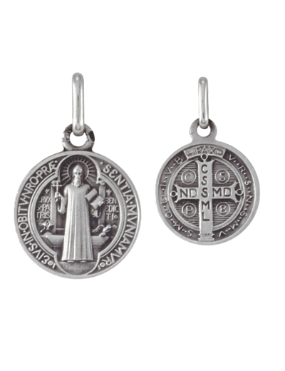 Médaille 18mm en Argent 925 - St Benoît recto/verso