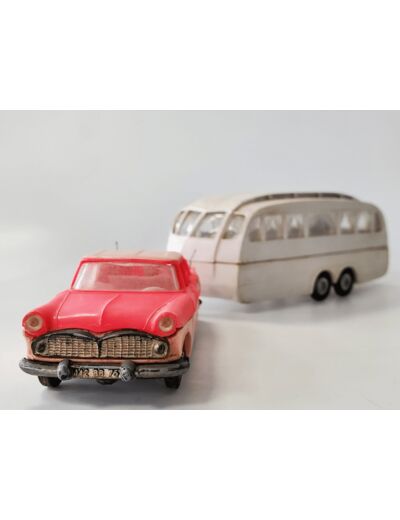 SIMCA CHAMBORD ROSE 2 TONS CARAVANE HENON NOREV PLASTIQUE 1/43 (N2)