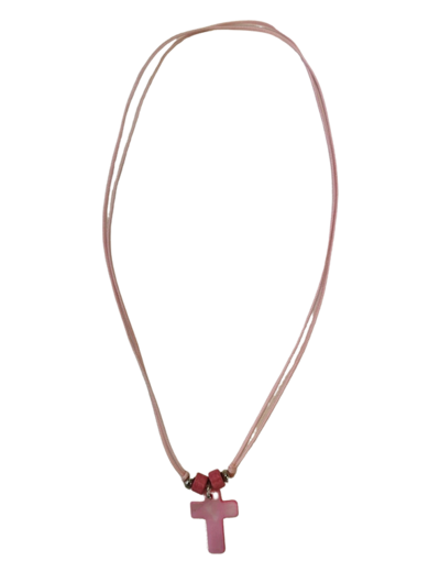 Collier Cordon + Croix Nacre - ROSE