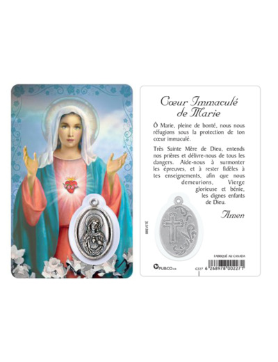 Carte-prière avec insertion COEUR IMMACULÉ DE MARIE