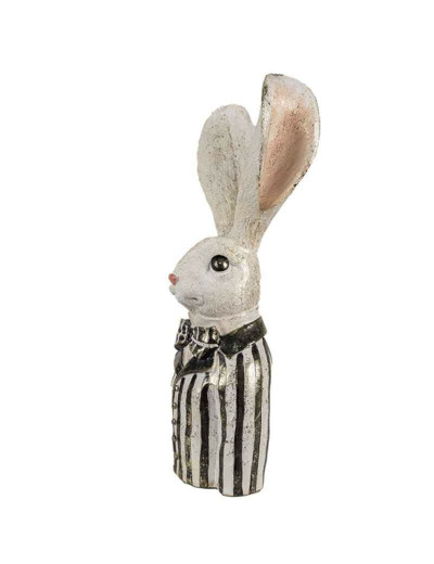 Grande décoration lapin costume rayé noir blanc doré 16x42cm