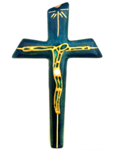 Crucifix et bronze vert 12,4X7,6cm - EMAUX DU LIBAN