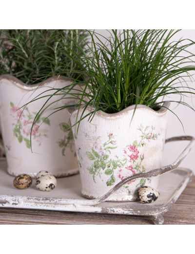 Pot de fleurs céramique rose beige 18x17cm