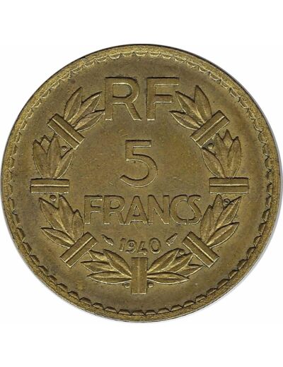 FRANCE 5 FRANCS LAVRILLIER Bronze-Alu 1940 TTB