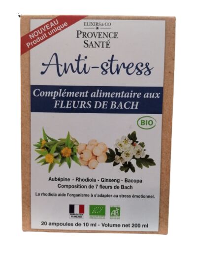 Anti Stress Bio, plantes et Fleurs de Bach- 20 ampoules-Elixir&Co