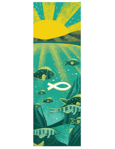 Signet Plastifié 18.5x4.5cm Ichtus + Prières Français/Anglais