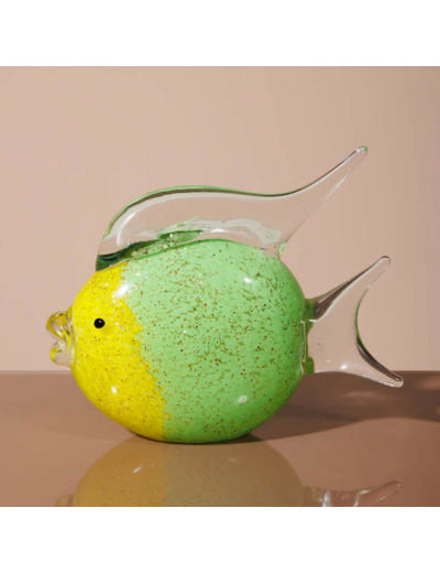Statuette poisson rond verre coloré 16x19x7cm