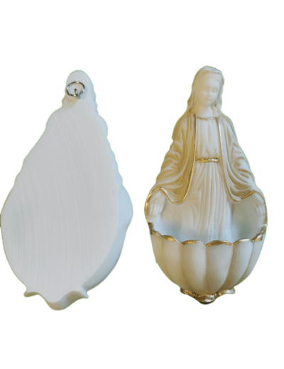 Bénitier Vierge Miraculeuse - Statue en albâtre 11cm -Beige et Or