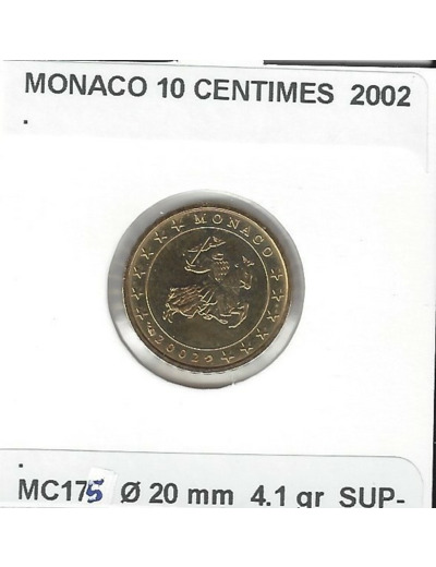 MONACO 2002 10 CENTIMES SUP-