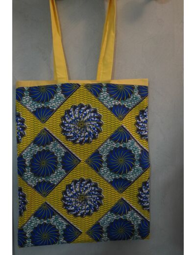 SAC TOTE BAG JAUNE ET BLEU GRANDES ET PETITES ANSES 46*38 CM