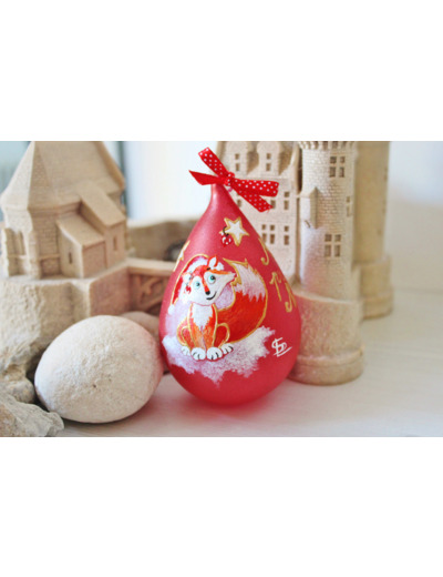 Boule de noël en verre et peinte à la main, diamètre 7cm, hauteur 11cm, personnalisable avec le prénom de votre choix, petit renard roux