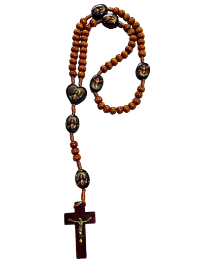Chapelet Perles en Bois sur Corde - SACRE COEUR DE JESUS