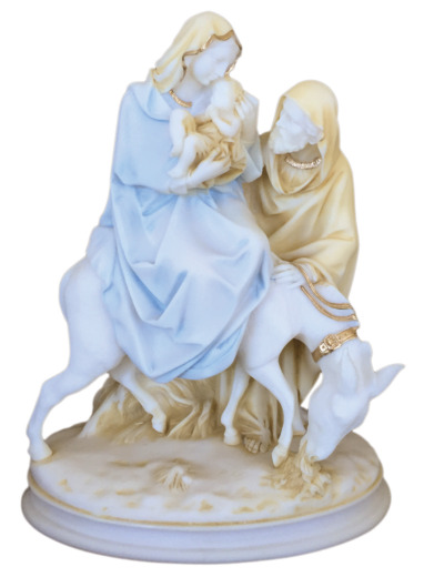 Fuite en Egypte - Statue en albâtre 25cm -Couleur