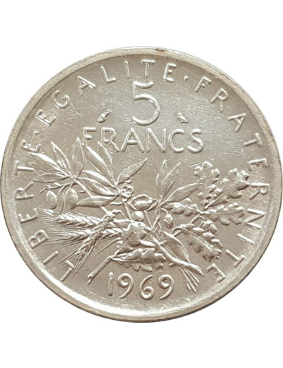 FRANCE 5 FRANCS SEMEUSE ARGENT 1969 SUP