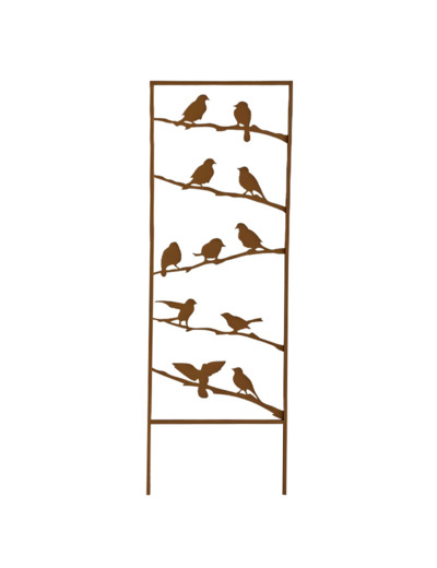 Treillage de Jardin en Fer Marron Silhouette Oiseaux sur Branches 38x1x115cm