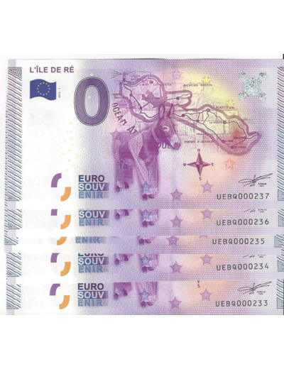 17 SAINT MARTIN DE RE L ILE DE RE BILLET 2015-1 NEUF 5 Numeros qui se suivent