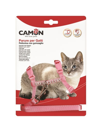 Harnais + laisse en nylon avec strass pour chat - 1,2m de long