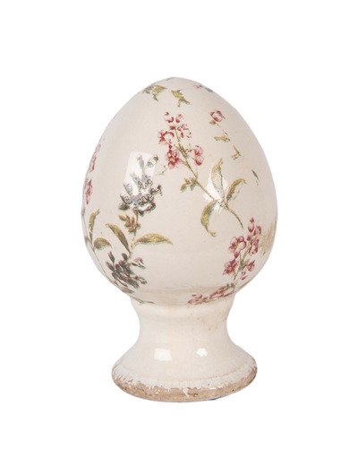 Décoration œuf sur pied céramique beige rose 9x9x14cm