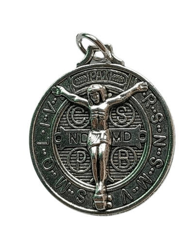 Médaille 29mm en Métal Argenté - St Benoît + CHRIST