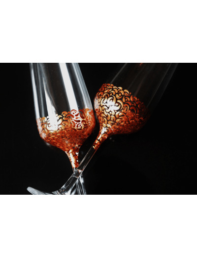 Duo de flutes à champagne en cristal peintes à la main au décors dorés qui peuvent être personnalisées