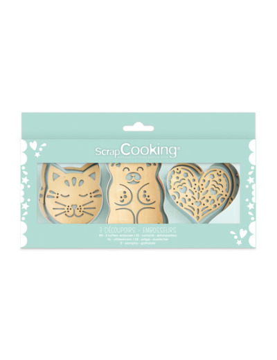 Coffret 3 emportes pièces et embosseurs - Scrapcooking