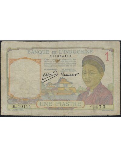 INDOCHINE 1 PIASTRE NON DATE (1932-1939) SERIE K.10114 TB+ (W54c)