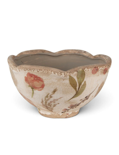 Pot de fleurs ondulé céramique beige rose 9x16x16cm