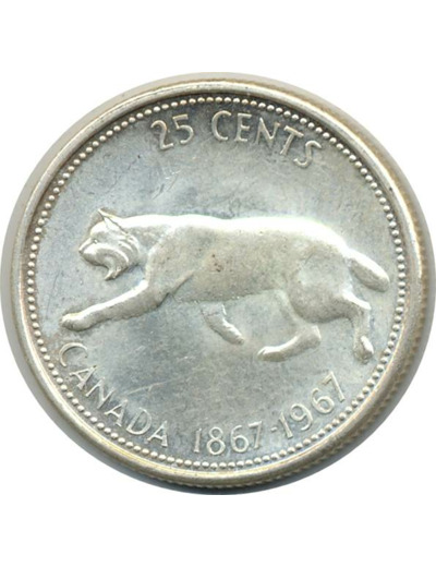 CANADA 25 CENTS ELISABETH II 1967 CENTENAIRE 1867-1967 TTB+(W68)