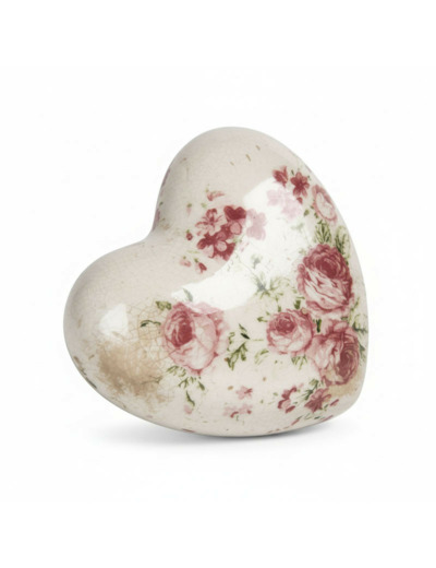 Coeur décoratif céramique motif roses 11x11x4cm