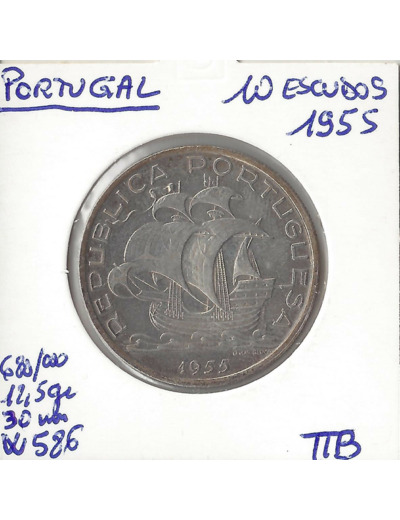 PORTUGAL 10 ESCUDOS 1955  TTB