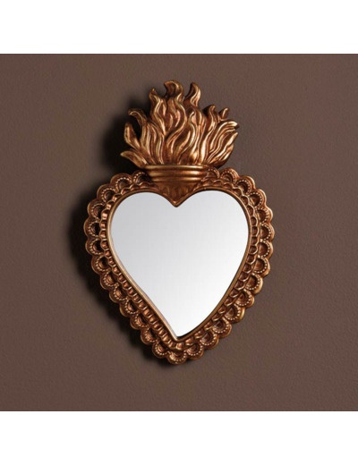 Petit miroir coeur Ex-voto doré 20x13cm