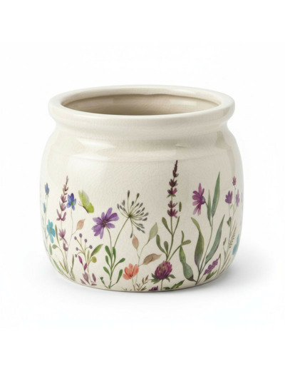 Pot de Fleurs céramique beige fleurs 20x15cm