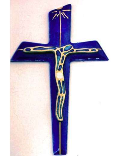 Crucifix et bronze bleu 12,4X7,6cm - EMAUX DU LIBAN