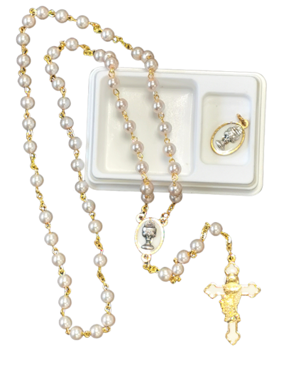 Coffret COMMUNION Chapelet doré + croix raisin