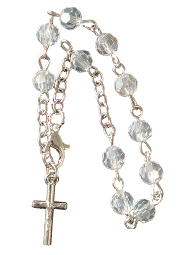Bracelet Dizainier Perle Verre Sur Chaîne Argentée BLANC